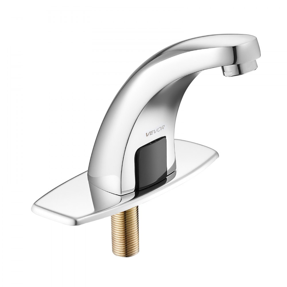 VEVOR Touchless Bathroom Sink Faucet, Automatic Motion Sensor Restroom Toilet Faucet Cold Water with Hole Cover Plate, Battery Operated for 14.3mm Pipe Commercial Lavatory,Chrome Plated Silver,G233M