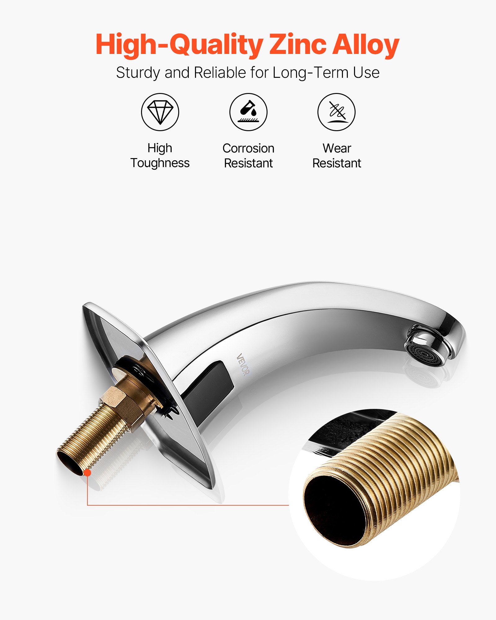 VEVOR Touchless Bathroom Sink Faucet, Automatic Motion Sensor Restroom Toilet Faucet Cold Water with Hole Cover Plate, Battery Operated for 14.3mm Pipe Commercial Lavatory,Chrome Plated Silver,G233M