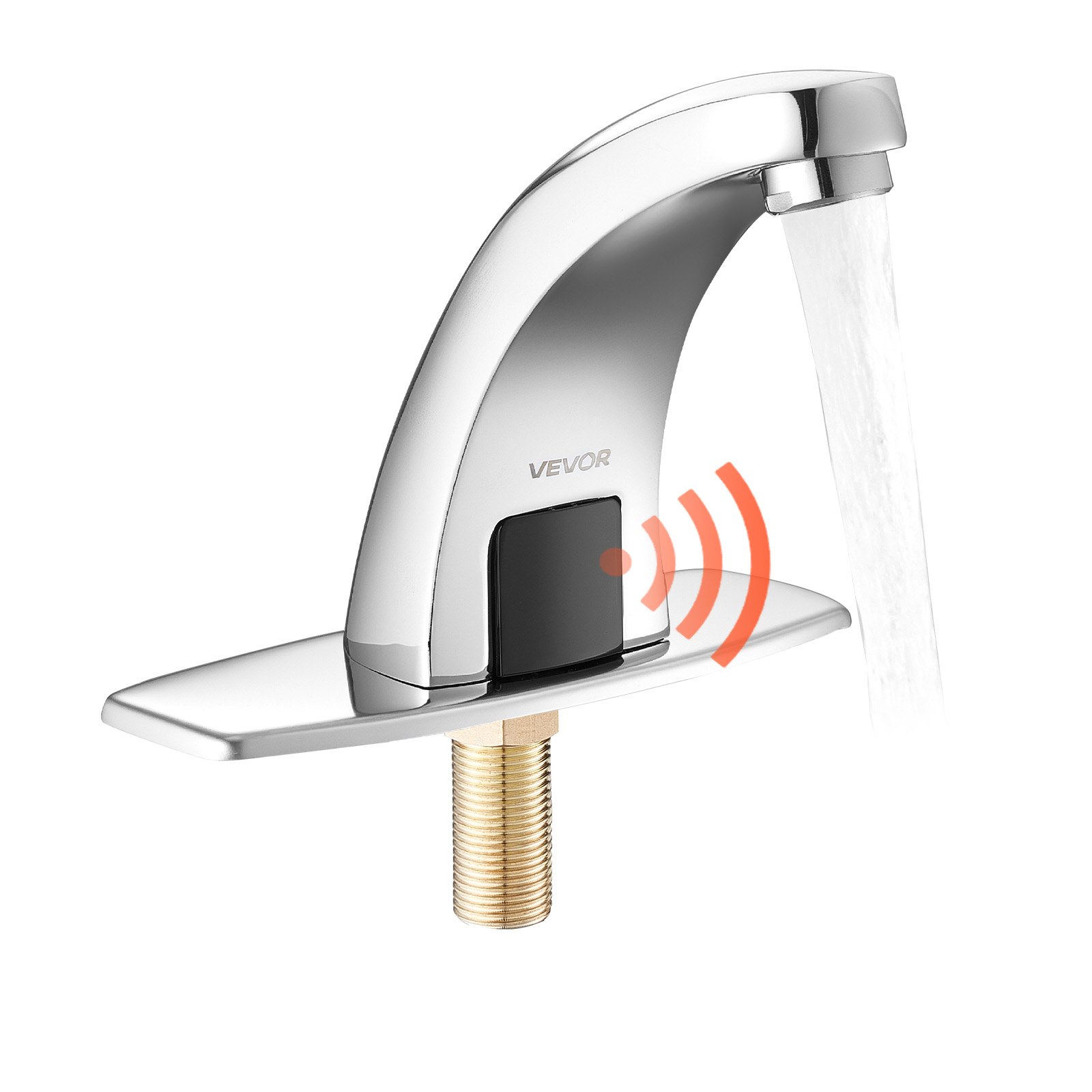 VEVOR Touchless Bathroom Sink Faucet, Automatic Motion Sensor Restroom Toilet Faucet Cold Water with Hole Cover Plate, Battery Operated for 14.3mm Pipe Commercial Lavatory,Chrome Plated Silver,G233M