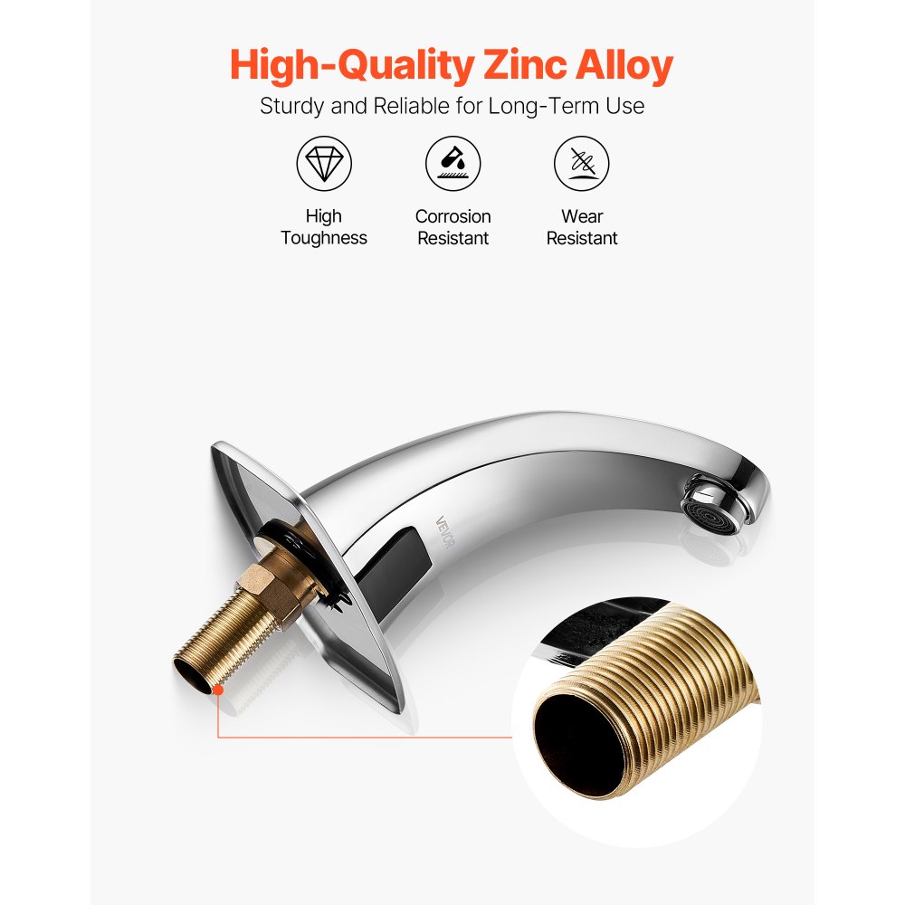VEVOR Touchless Bathroom Sink Faucet, Automatic Motion Sensor Restroom Toilet Faucet Cold Water with Hole Cover Plate, Battery Operated for 9.5 mm Pipe Commercial Lavatory,Chrome Plated Silver,G233