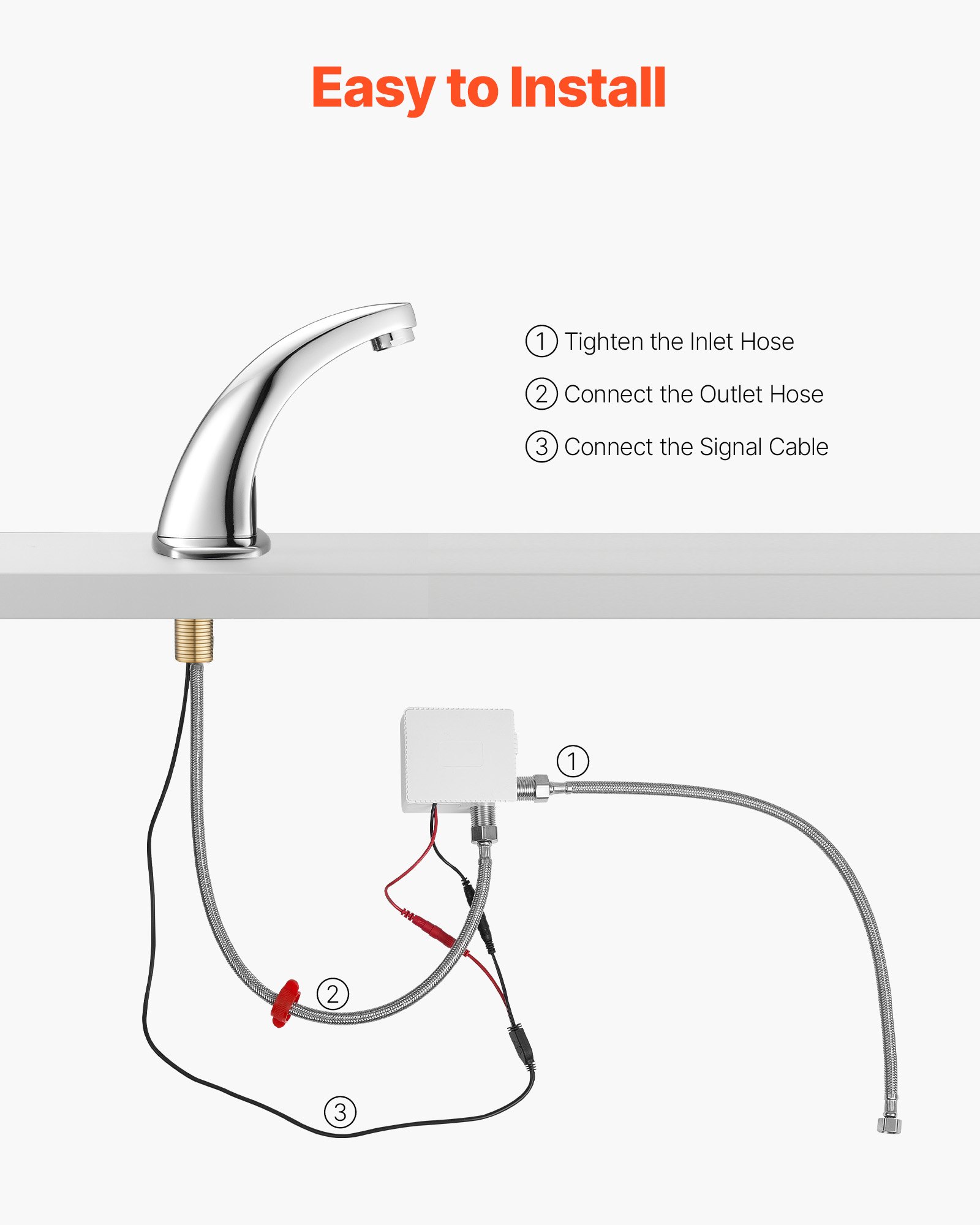 VEVOR Touchless Bathroom Sink Faucet, Automatic Motion Sensor Restroom Toilet Faucet Cold Water with Hole Cover Plate, Battery Operated for 9.5 mm Pipe Commercial Lavatory,Chrome Plated Silver,G233