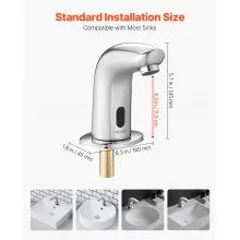 VEVOR Touchless Bathroom Sink Faucet, Automatic Motion Sensor Restroom Toilet Faucet Cold Water with Hole Cover Plate, Battery Operated for 14.3mm Pipe Commercial Lavatory,Chrome Plated Silver G112M
