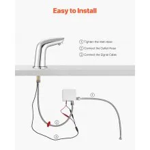 VEVOR Touchless Bathroom Sink Faucet, Automatic Motion Sensor Restroom Toilet Faucet Cold Water with Hole Cover Plate, Battery Operated for 14.3mm Pipe Commercial Lavatory,Chrome Plated Silver G112M