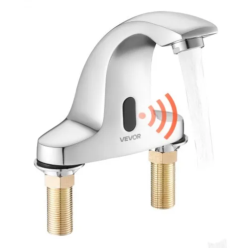 VEVOR Touchless Bathroom Sink Faucet, Automatic Motion Sensor Restroom Toilet Faucet Cold Water with Hole Cover Plate, Battery Operated for 14.3mm Pipe Commercial Lavatory,Chrome Plated Silver