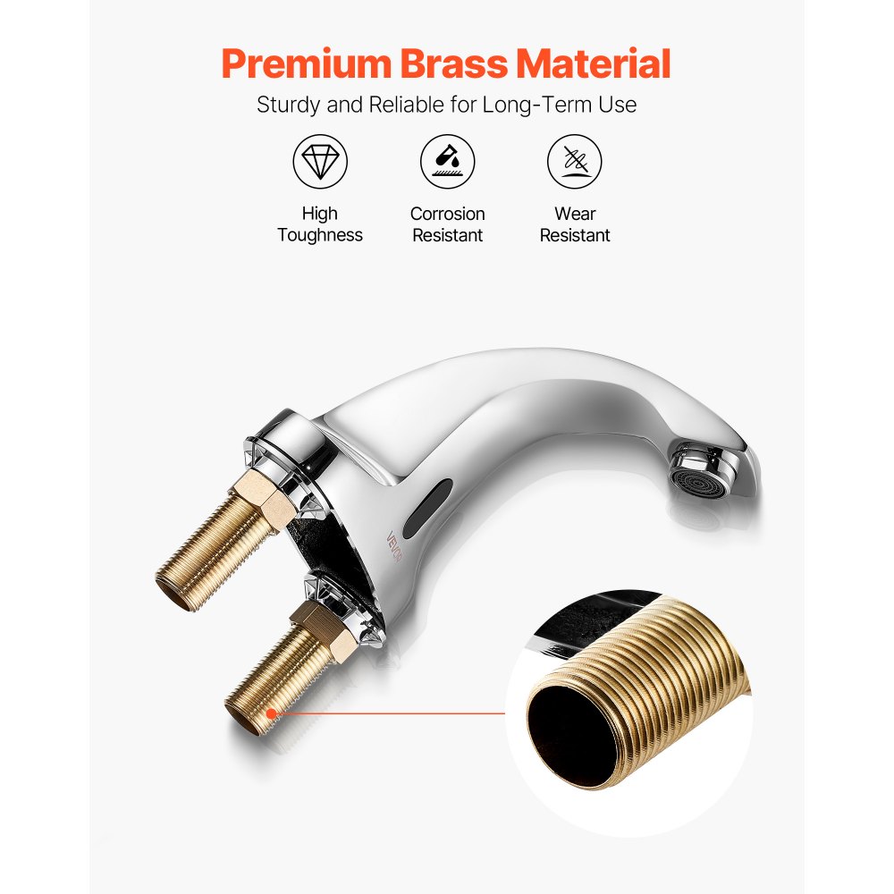 VEVOR Touchless Bathroom Sink Faucet, Automatic Motion Sensor Restroom Toilet Faucet Cold Water with Hole Cover Plate, Battery Operated for 14.3mm Pipe Commercial Lavatory,Chrome Plated Silver