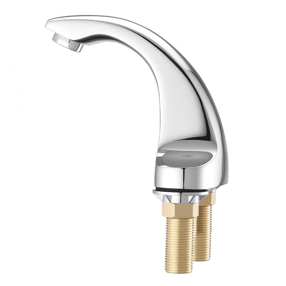 VEVOR Touchless Bathroom Sink Faucet, Automatic Motion Sensor Restroom Toilet Faucet Cold Water with Hole Cover Plate, Battery Operated for 14.3mm Pipe Commercial Lavatory,Chrome Plated Silver