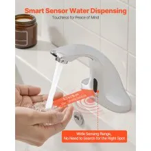 VEVOR Touchless Bathroom Sink Faucet, Automatic Motion Sensor Restroom Toilet Faucet Cold Water with Hole Cover Plate, Battery Operated for 9/16 in Pipe Commercial Lavatory,Chrome Plated Silver