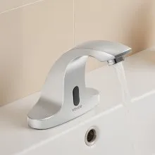 VEVOR Touchless Bathroom Sink Faucet, Automatic Motion Sensor Restroom Toilet Faucet Cold Water with Hole Cover Plate, Battery Operated for 9/16 in Pipe Commercial Lavatory,Chrome Plated Silver