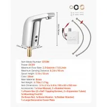 VEVOR Touchless Bathroom Sink Faucet, Automatic Motion Sensor Restroom Toilet Faucet Cold Water with Single Hole, Battery Operated for 14.3mm Pipe Commercial Lavatory,Chrome Plated Silver