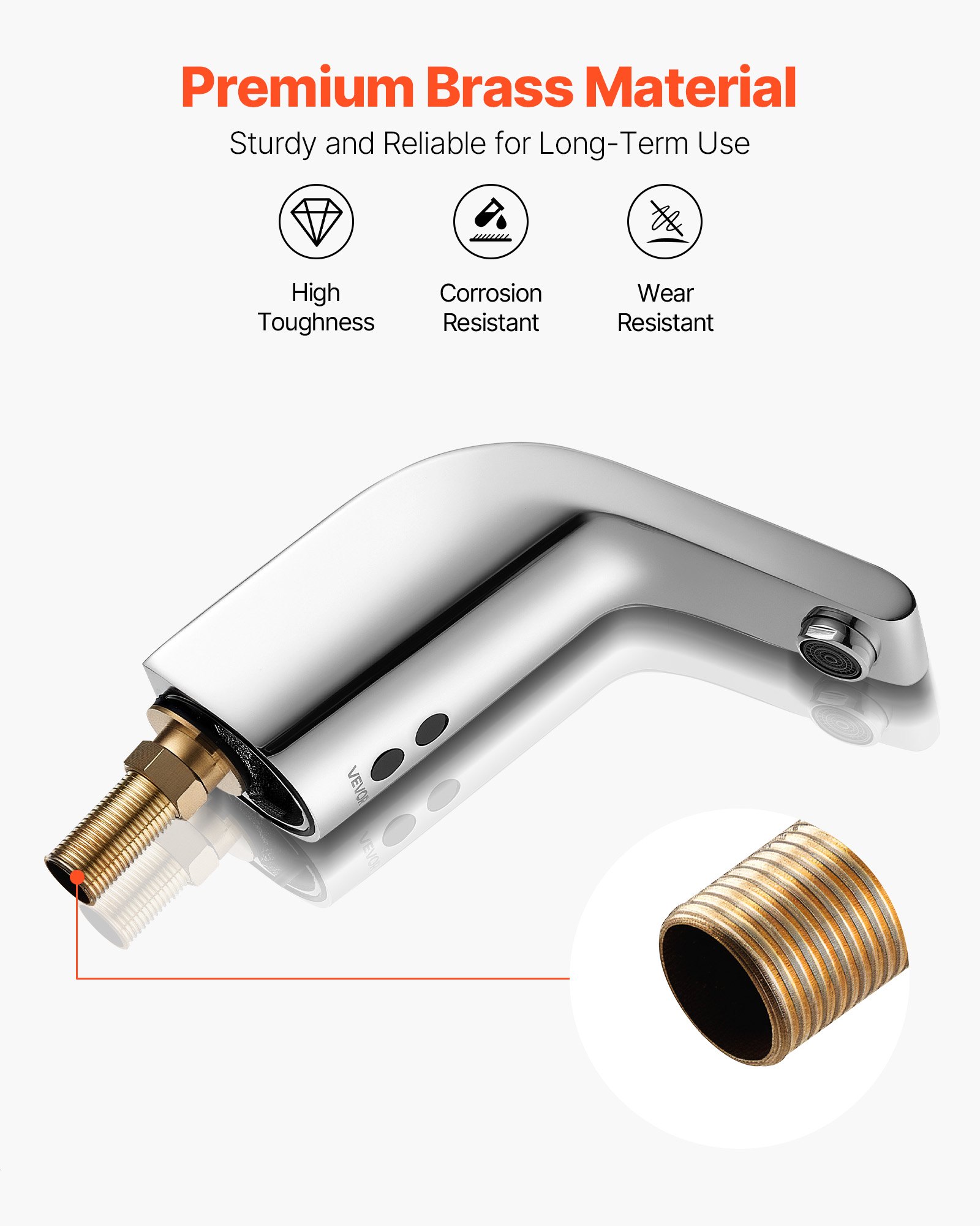 VEVOR Touchless Bathroom Sink Faucet, Automatic Motion Sensor Restroom Toilet Faucet Cold Water with Single Hole, Battery Operated for 14.3mm Pipe Commercial Lavatory,Chrome Plated Silver