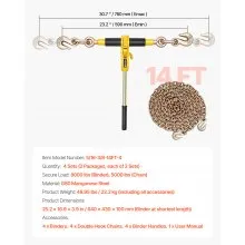 VEVOR Ratchet Chain Binder 5/16 in x 14 ft G80 Chains Load Binder for Towing