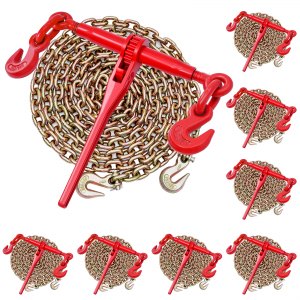 VEVOR Ratchet Chain Binder, 3/8 in x 10 ft G80 Chains, 9200 lbs Working Load of Ratchet Load Binder, Chains and Binders Set, Tie Down Hauling Chain Binders for Hauling, Towing, Logging, Lifting | VEVOR US