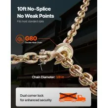 VEVOR Ratchet Chain Binder 3/8 in x 10 ft G80 Chains Load Binder for Hauling