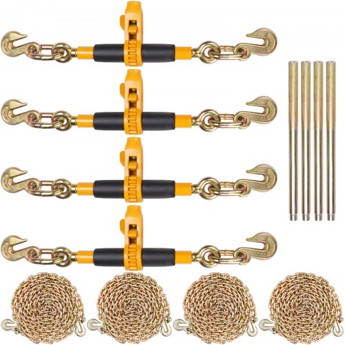 VEVOR Ratchet Chain Binder 3/8"-1/2" Load Binders 12000 lbs w/ G80 Chains 4 Pcs