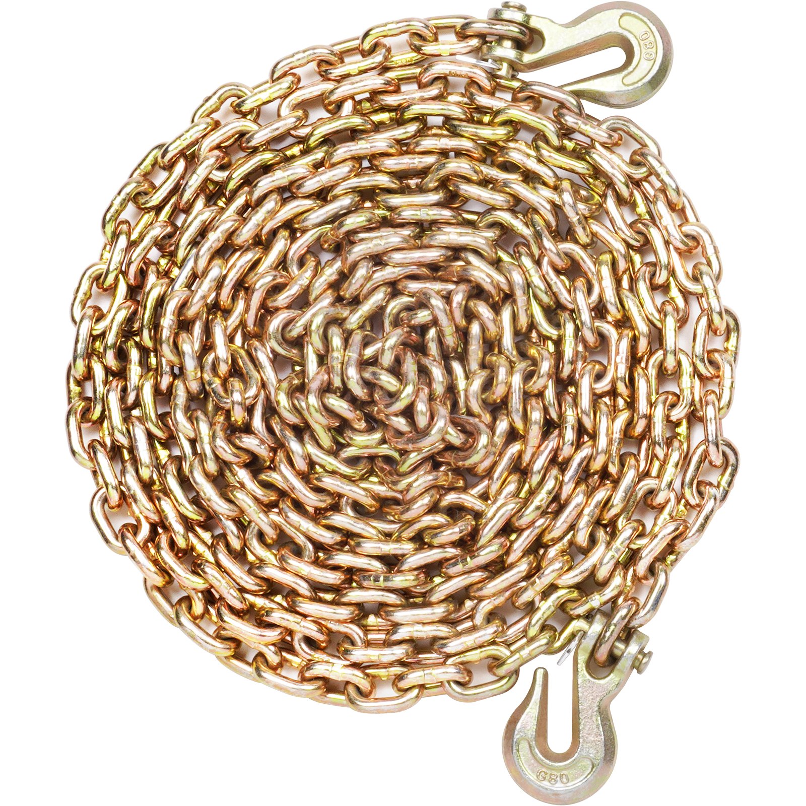 coiled metal chain with hooks for heavy-duty securement, ideal for VEVOR ratchet chain binder.