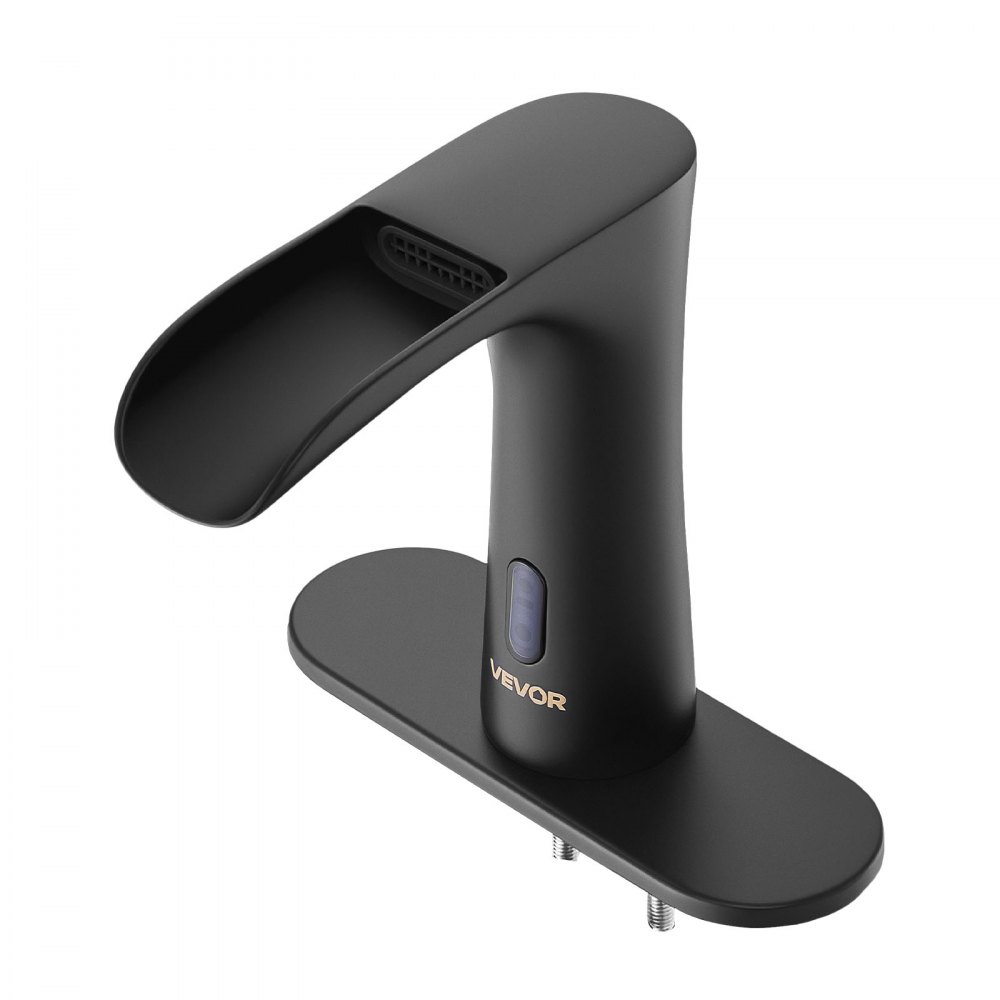 VEVOR Touchless Bathroom Sink Faucet, Automatic Motion Sensor Waterfall Restroom Toilet Faucet with Hole Cover Plate, Modern Electronic Sensor Hot/Cold Water for 14.3mm Pipe Commercial,Matte Black