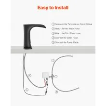 VEVOR Touchless Bathroom Sink Faucet, Automatic Motion Sensor Waterfall Restroom Toilet Faucet with Hole Cover Plate, Modern Electronic Sensor Hot/Cold Water for 9/16 in Pipe Commercial,Matte Black