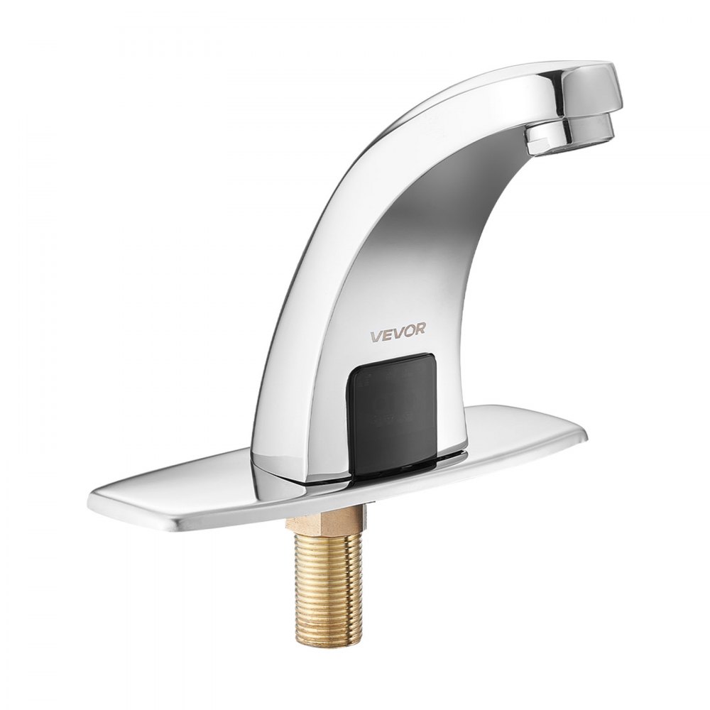 VEVOR Touchless Bathroom Sink Faucet, Automatic Motion Sensor Restroom Toilet Faucet with Hole Cover Plate, Battery Operated,Hot/Cold Water for 14.3mm Pipe Commercial Lavatory,Chrome Plated Silver
