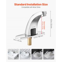 VEVOR Touchless Bathroom Sink Faucet, Automatic Motion Sensor Restroom Toilet Faucet with Hole Cover Plate, Battery Operated,Hot/Cold Water for 14.3mm Pipe Commercial Lavatory,Chrome Plated Silver
