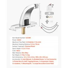 VEVOR Touchless Bathroom Sink Faucet, Automatic Motion Sensor Restroom Toilet Faucet with Hole Cover Plate, Battery Operated,Hot/Cold Water for 14.3mm Pipe Commercial Lavatory,Chrome Plated Silver
