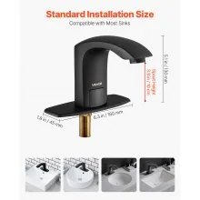 VEVOR Touchless Bathroom Sink Faucet, Automatic Motion Sensor Restroom Toilet Faucet with Hole Cover Plate, Battery Operated,Adjustable Temperature for 9/16 in Pipe Commercial Lavatory,Matte Black