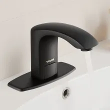 VEVOR Touchless Bathroom Sink Faucet, Automatic Motion Sensor Restroom Toilet Faucet with Hole Cover Plate, Battery Operated,Adjustable Temperature for 9/16 in Pipe Commercial Lavatory,Matte Black