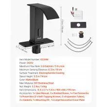 VEVOR Touchless Bathroom Sink Faucet, Automatic Motion Sensor Waterfall Restroom Toilet Faucet with Hole Cover Plate, Battery Operated,Hot/Cold Water for 9/16 in Pipe Commercial Lavatory,Matte Black