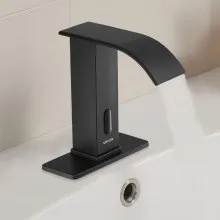 VEVOR Touchless Bathroom Sink Faucet, Automatic Motion Sensor Waterfall Restroom Toilet Faucet with Hole Cover Plate, Battery Operated,Hot/Cold Water for 9/16 in Pipe Commercial Lavatory,Matte Black
