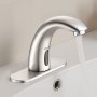 VEVOR Grifo de lavabo de baño sin contacto, con sensor de movimiento automático y placa de cubierta, funciona con pilas, temperatura ajustable para lavabo comercial con tubería de 9/16", níquel cepillado