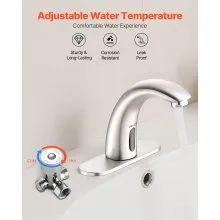 VEVOR Touchless Bathroom Sink Faucet, Automatic Motion Sensor Restroom Toilet Faucet with Hole Cover Plate, Battery Operated,Adjustable Temp for 9/16 in Pipe Commercial Lavatory,Brushed Nickel Silver