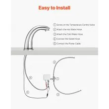 VEVOR Touchless Bathroom Sink Faucet, Automatic Motion Sensor Restroom Toilet Faucet with Hole Cover Plate, Battery Operated,Adjustable Temp for 9/16 in Pipe Commercial Lavatory,Brushed Nickel Silver