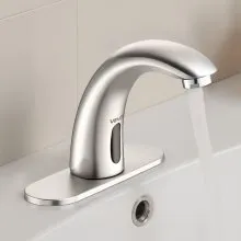 VEVOR Touchless Bathroom Sink Faucet, Automatic Motion Sensor Restroom Toilet Faucet with Hole Cover Plate, Battery Operated,Adjustable Temp for 9/16 in Pipe Commercial Lavatory,Brushed Nickel Silver