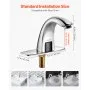 VEVOR Touchless Bathroom Sink Faucet, Automatic Motion Sensor Restroom Toilet Faucet with Hole Cover Plate, Battery Operated,Adjustable Temp for 14.3mm Pipe Commercial Lavatory,Chrome Plated Silver