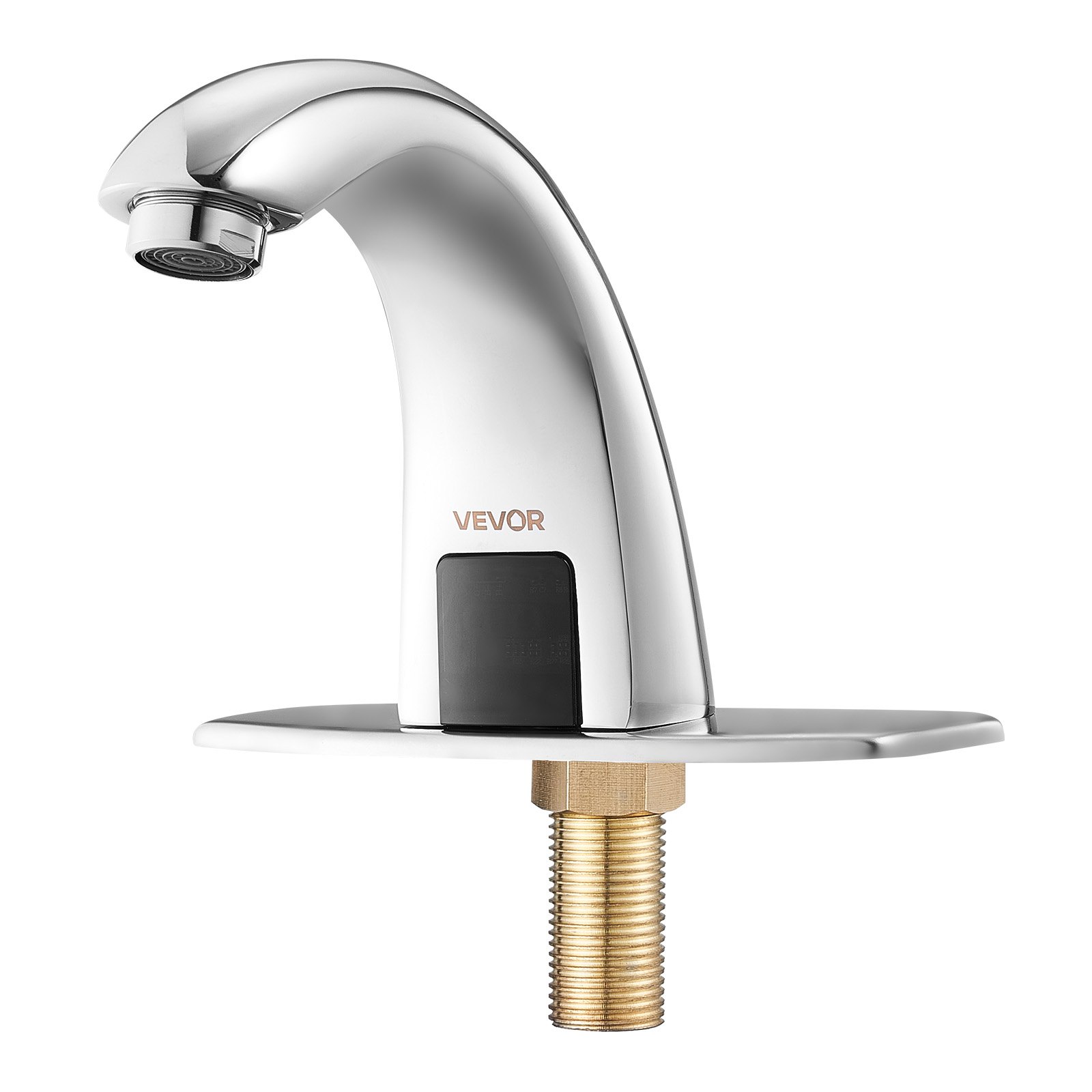 VEVOR Touchless Bathroom Sink Faucet, Automatic Motion Sensor Restroom Toilet Faucet with Hole Cover Plate, Battery Operated,Adjustable Temp for 9.5 mm Pipe Commercial Lavatory,Chrome Plated Silver