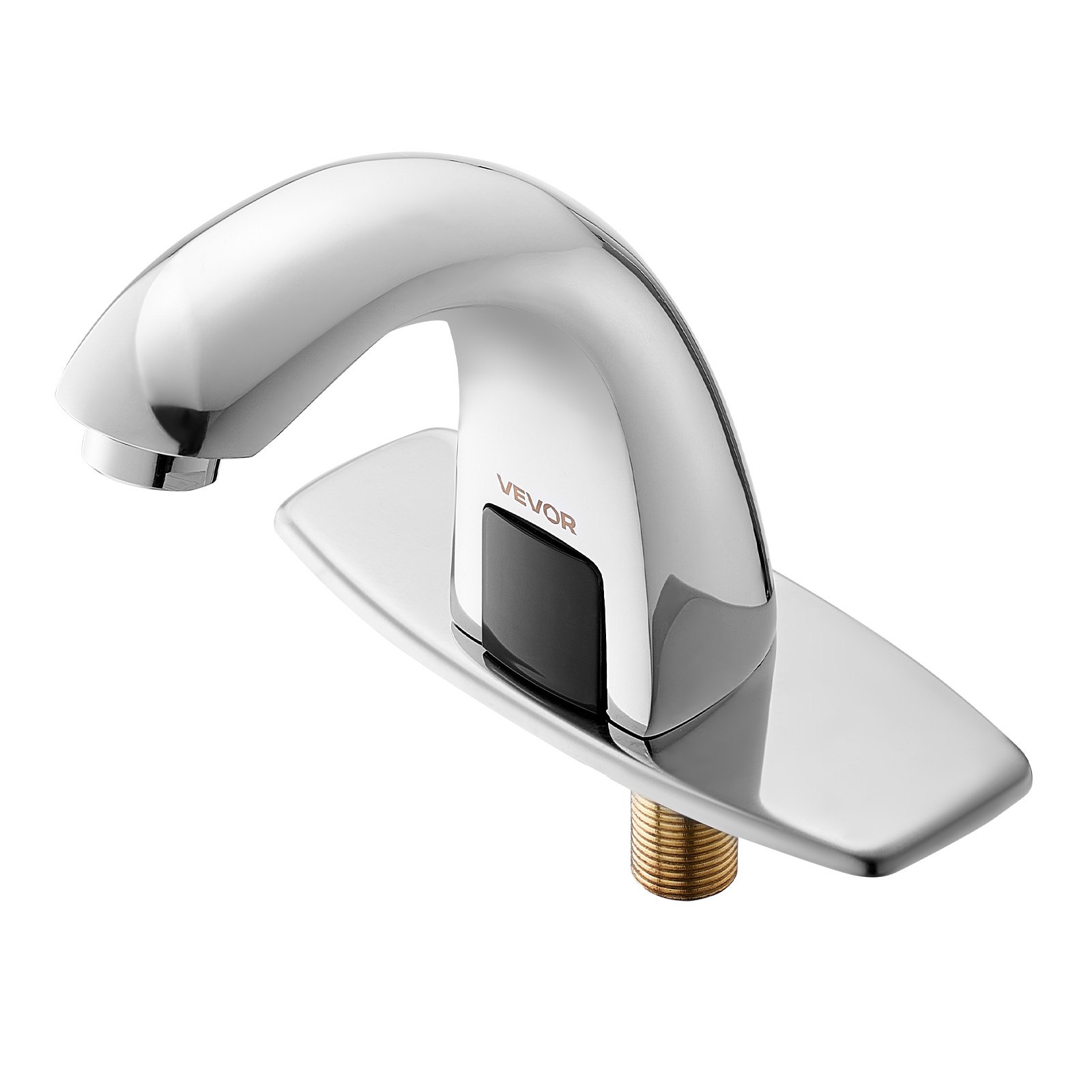 VEVOR Touchless Bathroom Sink Faucet, Automatic Motion Sensor Restroom Toilet Faucet with Hole Cover Plate, Battery Operated,Adjustable Temp for 9.5 mm Pipe Commercial Lavatory,Chrome Plated Silver
