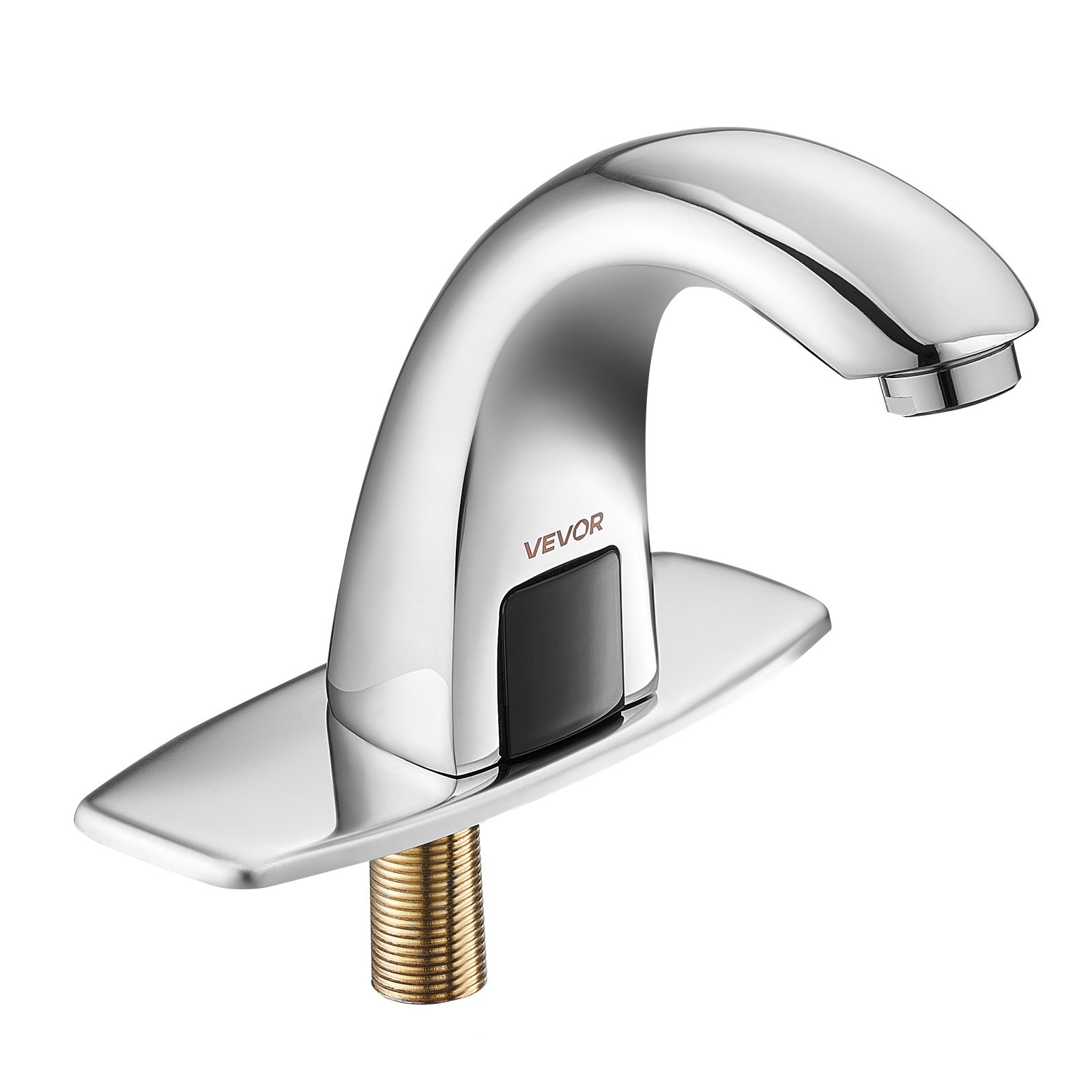 VEVOR Touchless Bathroom Sink Faucet, Automatic Motion Sensor Restroom Toilet Faucet with Hole Cover Plate, Battery Operated,Adjustable Temp for 9.5 mm Pipe Commercial Lavatory,Chrome Plated Silver