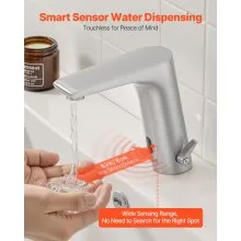 VEVOR Touchless Bathroom Sink Faucet, Automatic Motion Sensor Restroom Toilet Faucet, HandsFree Adjustable Cold Hot Single Handle Water Mixer Battery Operated for 9/16 in Pipe,Brushed Nickel Silver