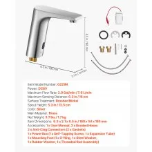VEVOR Touchless Bathroom Sink Faucet, Automatic Motion Sensor Restroom Toilet Faucet, HandsFree Adjustable Cold Hot Single Handle Water Mixer Battery Operated for 9/16 in Pipe,Brushed Nickel Silver