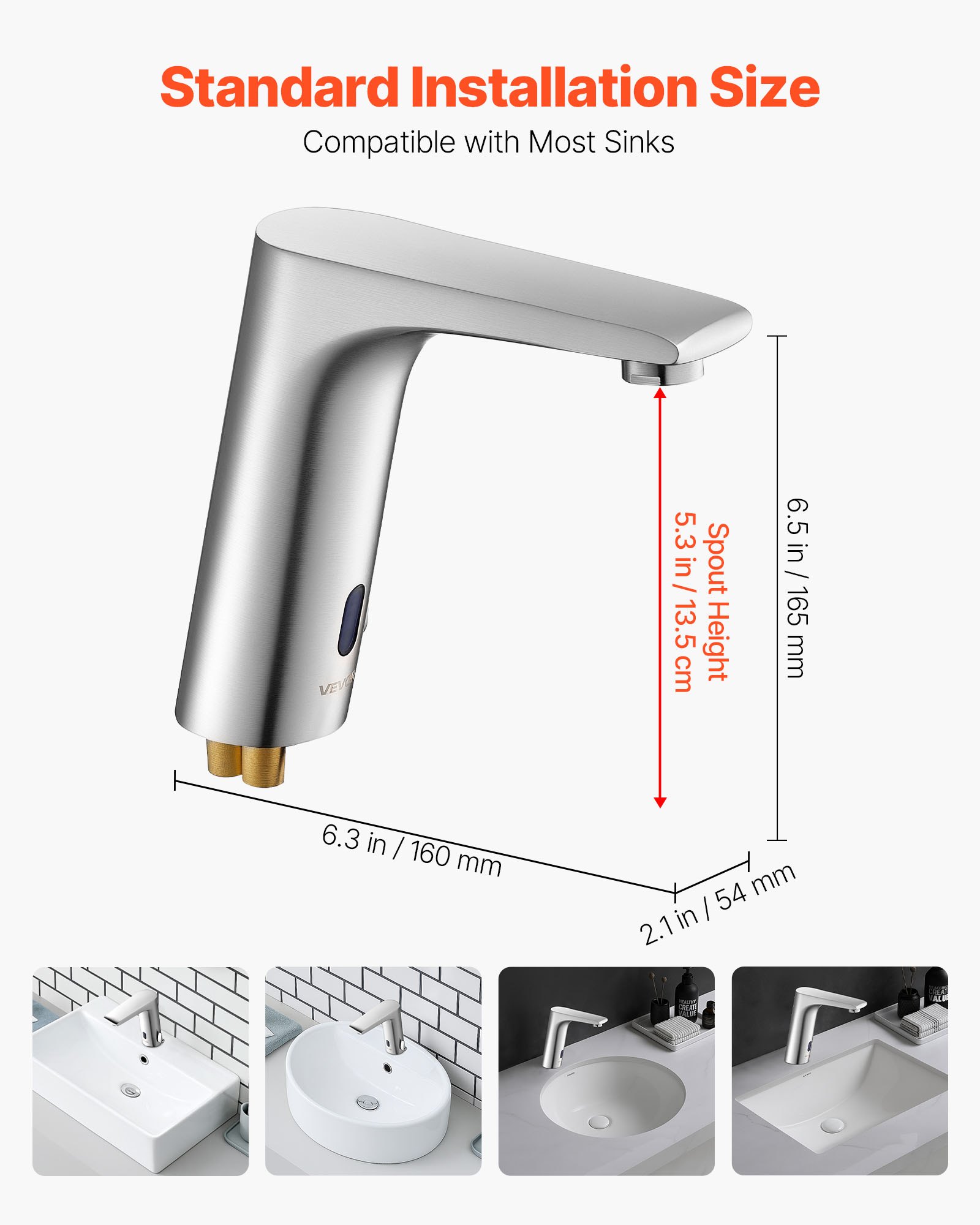 VEVOR Touchless Bathroom Sink Faucet, Automatic Motion Sensor Restroom Toilet Faucet, HandsFree Adjustable Cold Hot Single Handle Water Mixer Battery Operated for 9.5 mm Pipe,Brushed Nickel Silver