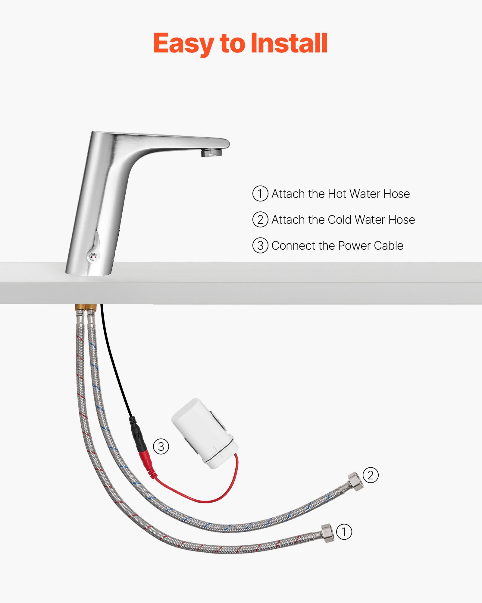 VEVOR Touchless Bathroom Sink Faucet, Automatic Motion Sensor Restroom Toilet Faucet, HandsFree Adjustable Cold Hot Single Handle Water Mixer Battery Operated for 9.5 mm Pipe,Brushed Nickel Silver