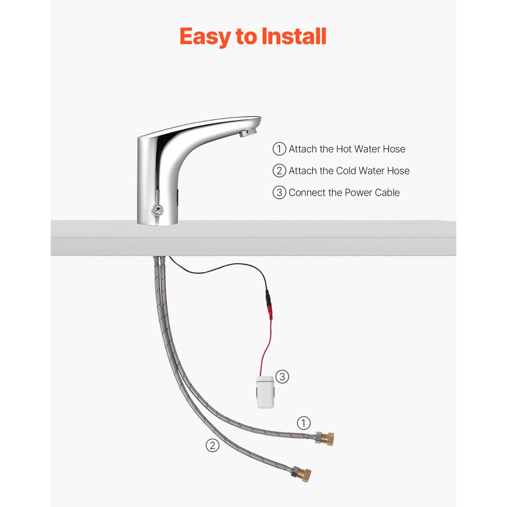 VEVOR Touchless Bathroom Sink Faucet, Automatic Motion Sensor Restroom Toilet Faucet, HandsFree Adjustable Cold Hot Single Handle Water Mixer Battery Operated for 14.3mm Pipe,Chrome Plated Silver