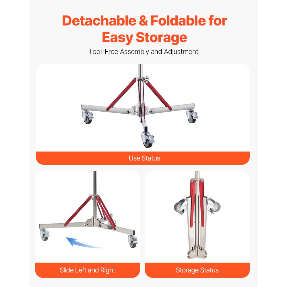 VEVOR Heavy Duty Light Stand with Casters, Max Height 10.5 ft/320 cm, Adjustable Tripod Stand with Stainless Steel, Photography Wheeled Base Stand, for Studio Softbox, Monolight, Reflector Shooting