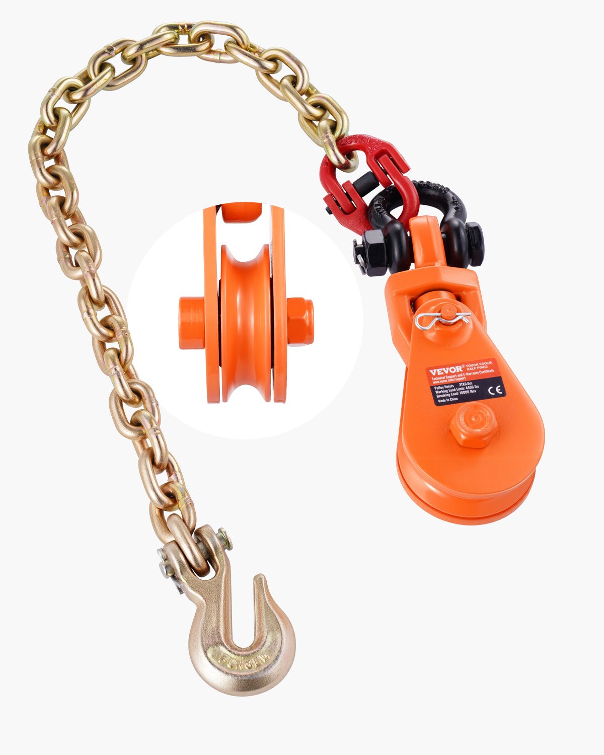 VEVOR 2 Ton Snatch Block with G80 Chain, Swivel Shackle, 3" Sheave for 3/8" Wire Rope, Snatch Block Pulley for Towing and Recovery Applications on Flatbed Tow Truck Rollback Wrecker Car Carrier Cable