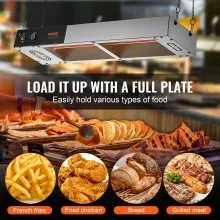 VEVOR French Fry Food Warmer, 750W Commercial Strip Food Heating Lamp, Electric Stainless Steel Warming Light Dump Station, Overhead 104-122°F Fries Warmer for Chip Buffet Kitchen Restaurant, Silver