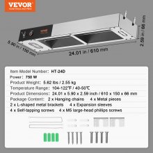 VEVOR French Fry Food Warmer, 750W Commercial Strip Food Heating Lamp, Electric Stainless Steel Warming Light Dump Station, Overhead 104-122°F Fries Warmer for Chip Buffet Kitchen Restaurant, Silver