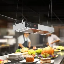 VEVOR French Fry Food Warmer, 750W Commercial Strip Food Heating Lamp, Electric Stainless Steel Warming Light Dump Station, Overhead 104-122°F Fries Warmer for Chip Buffet Kitchen Restaurant, Silver