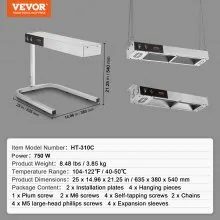 VEVOR French Fry Food Warmer, 750W Commercial Strip Food Heating Lamp, Electric Stainless Steel Warming Light Dump Station, Countertop 104-122°F Fries Warmer for Chip Buffet Kitchen Restaurant, Silver