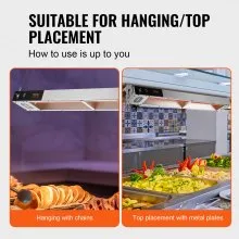 VEVOR French Fry Food Warmer, 850W Commercial Strip Food Heating Lamp, Electric Stainless Steel Warming Light Dump Station, Overhead 104-122°F Fries Warmer for Chip Buffet Kitchen Restaurant, Silver