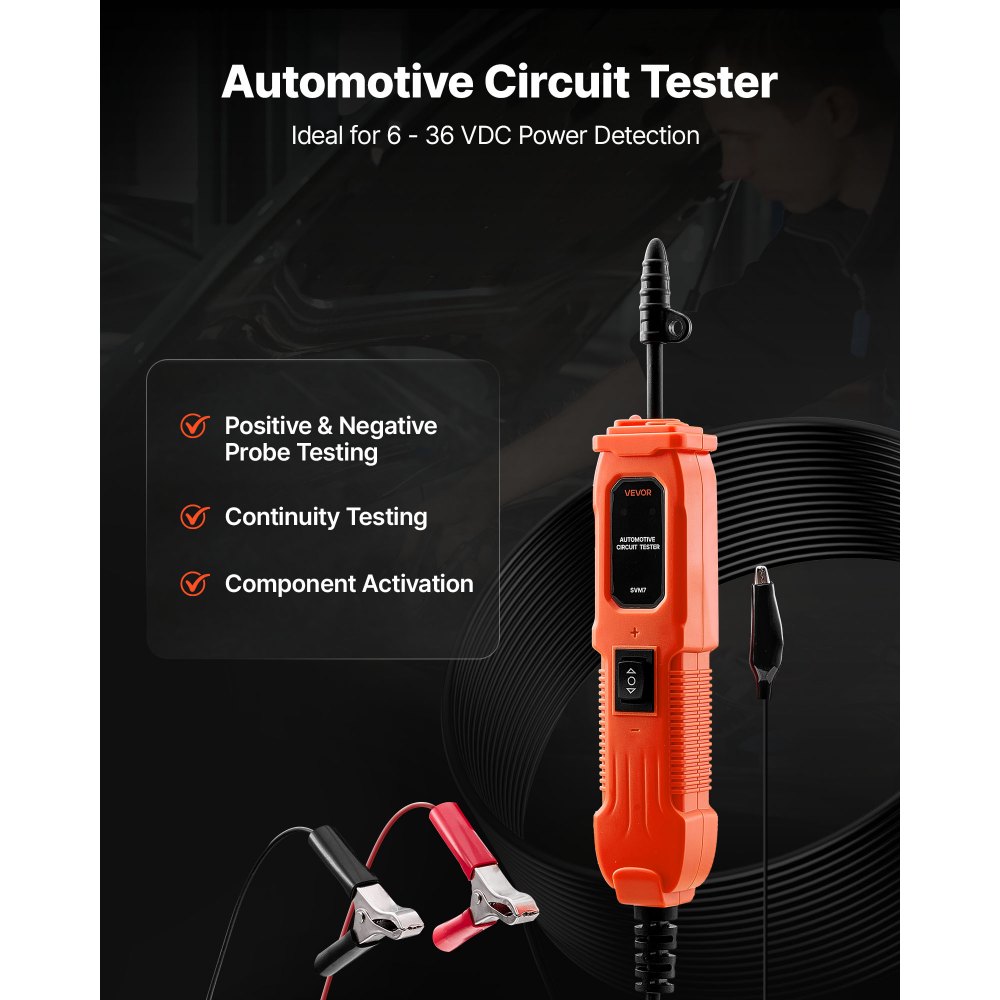 VEVOR Automotive Circuit Tester, 6 - 36 DCV Power Circuit Probe Tester with Lighting, Automotive Power Tester Probe with 13 ft / 4 m Cable, ABS Shell Wire Detector Finder for Sedan, SUV, RV, Truck