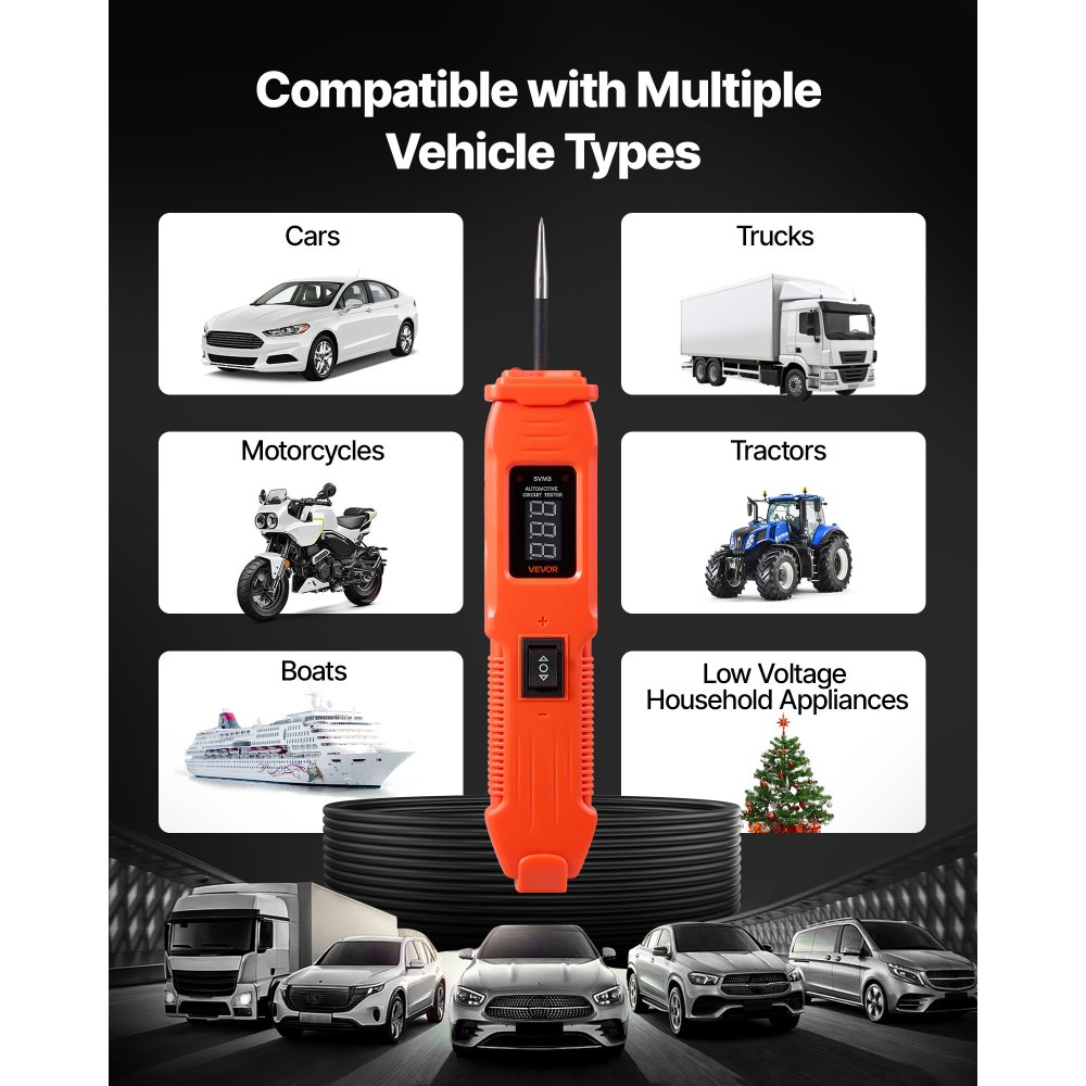 VEVOR Automotive Circuit Tester, 6 - 36 DCV Power Circuit Probe Tester with LED Screen and Lighting, Automotive Power Tester Probe with 13 ft / 4 m Cable, ABS Shell Electrical Detector Finder